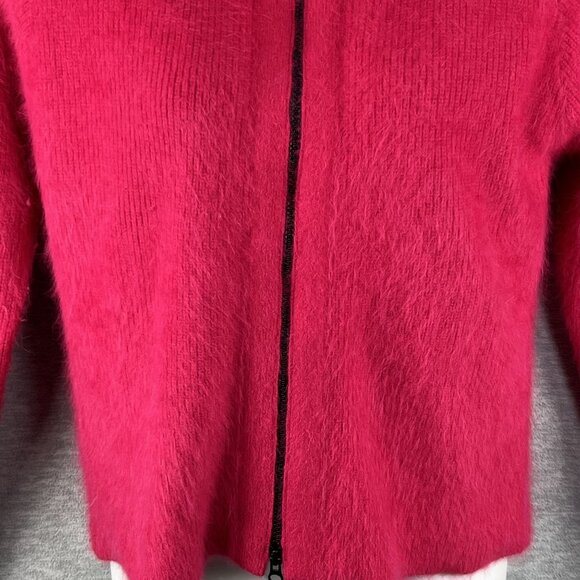 Vintage VENESHA Womens L 80% Angora Fuzzy Fuchsia Zip Sweater Jacket Old Money - Picture 10 of 16